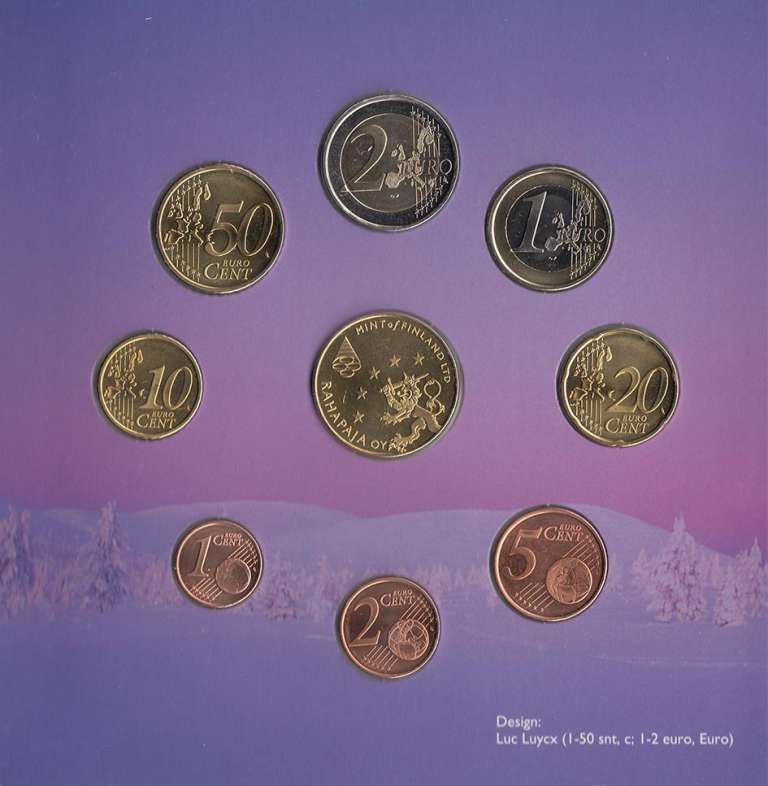 (2003, 8 монет + жетон) Набор монет Финляндия 2003 год &quot;Золотая лихорадка в Лапландии. 135 лет&quot;   Бу
